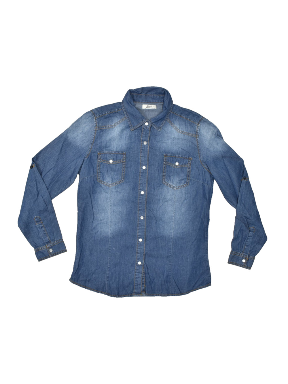 INSO Active Wear Women's Blue Denim Snap Button Roll-Tab Sleeve Shirt Size L